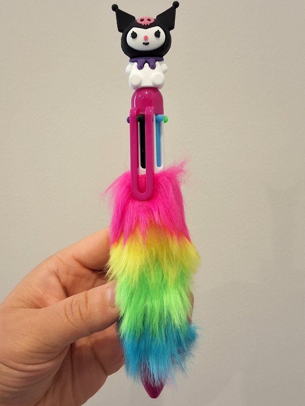 Sanrio Kuromi Rainbow Fuzzy 6 Color Ballpoint Novelty Pen, NEW